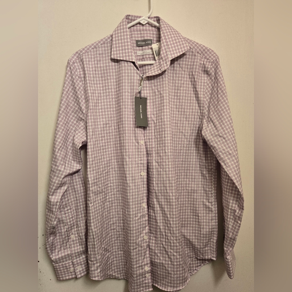 Michael Kors Mens Orchid Color Gingham Button-Down Shirt Medium 15 32/33 - Picture 2 of 8